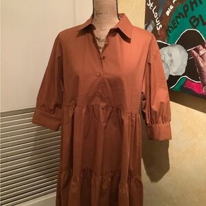 Rust Orange Button-Up Dress